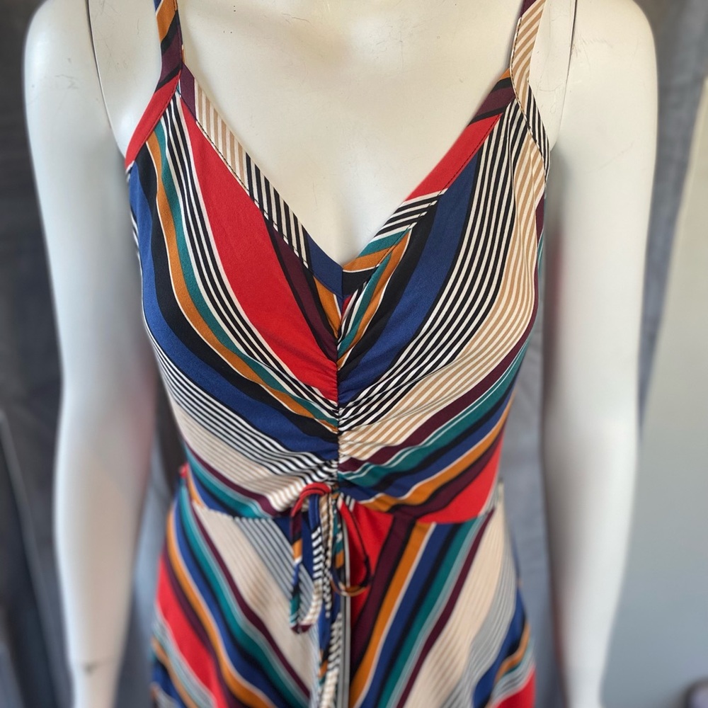 Spaghetti Strap V-neck Multi Color Striped Dress, brand new, size small.
